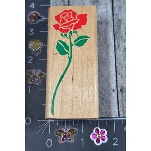 Rubber Stampede Long Stem Rose Flower 1995 Rubber Stamp Wood #V108